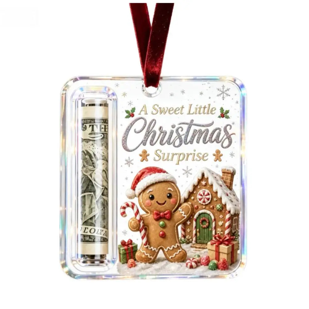 Acrylic Christmas Money Holder Cash Gift Box Christmas Tree Mantel Hanging Decoration Surprise Gift for Xmas Holiday Party Deco