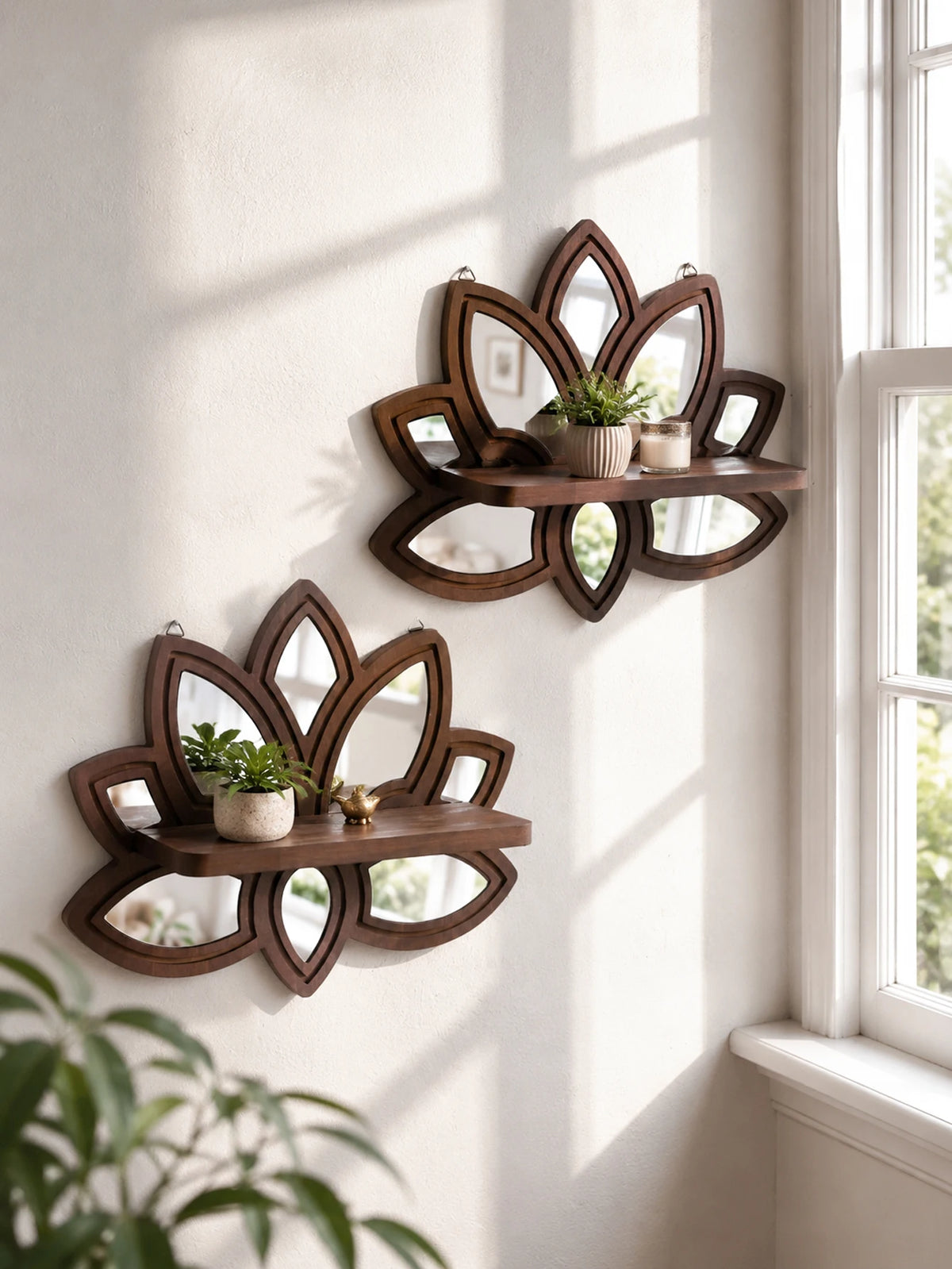 Lotus-Shaped Wooden Wall Shelf