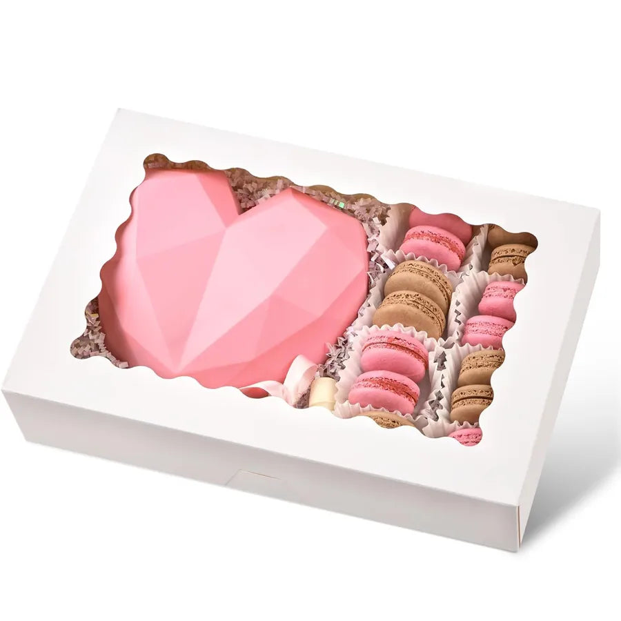 Rectangular Window Opening Paper Box For Candy Chocolate Macaron Baking Pastry Packaging Creative Custom Style Bakery Box