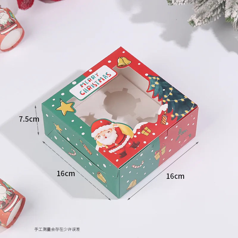 Creative Window Opening Transparent Christmas Baking Pastry Cupcake Packaging Box For Cakes Pastries And Gifts