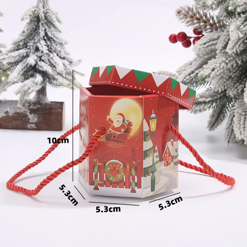 Hexagonal Christmas Apple Packaging Box With Handheld Rope Peaceful Night Nougat Candy Gift Decoration Box Baking Supplies