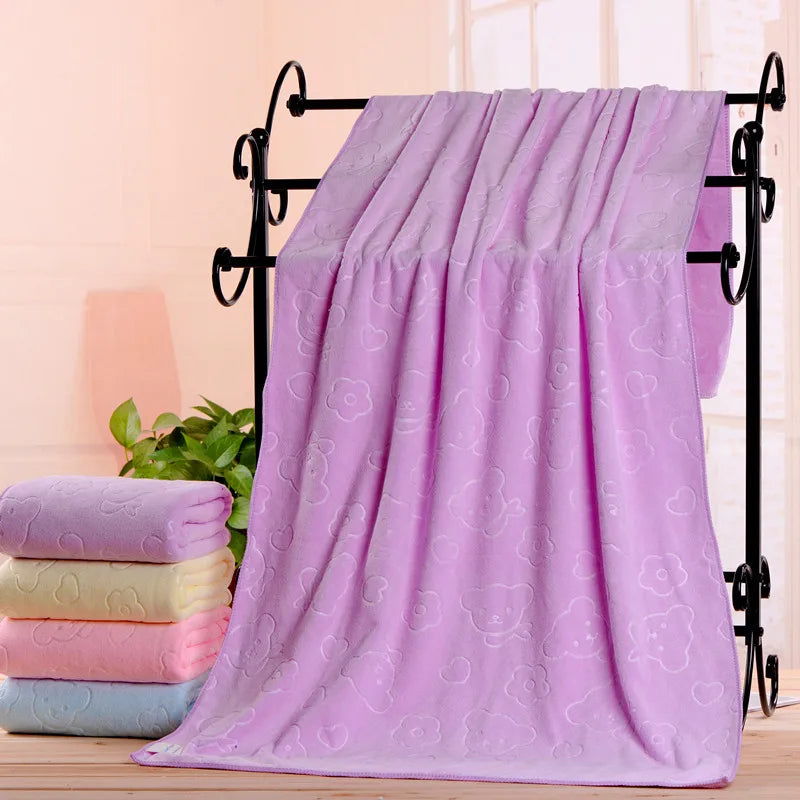 Microfiber bath towel embossed bear factory wholesale gift children strong absorbent soft thick beach towel