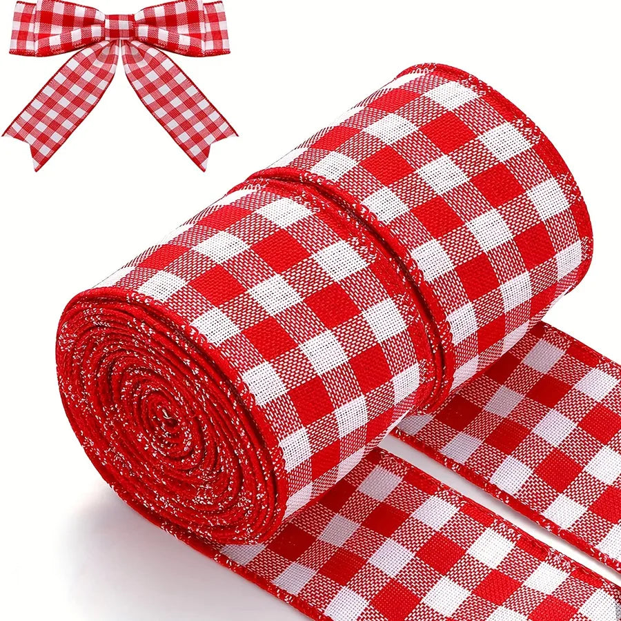 Lightweight 50g plaid ribbon tape for festive bow making