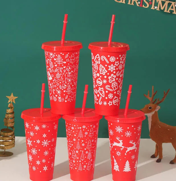 Modern holiday reusable plastic cup with straw lightweight 58g