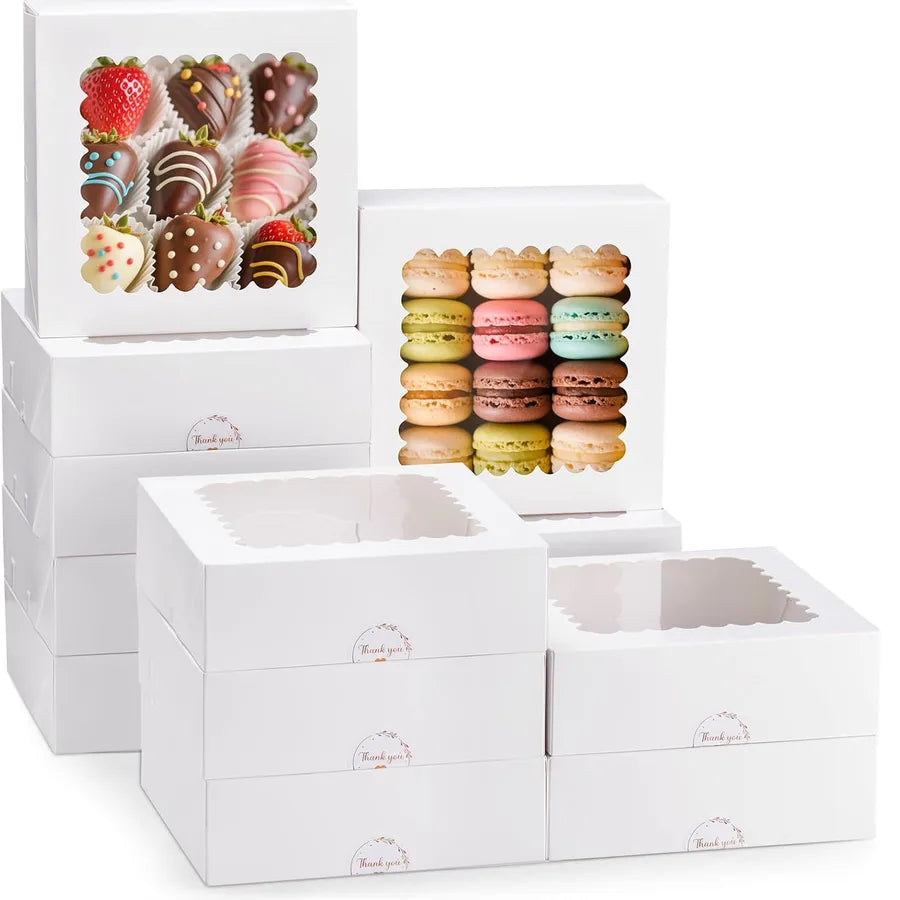 Foldable Kraft Paper Box With Window For Cake Dessert Biscuit Western Pastries Packaging White Card Creative Custom Style
