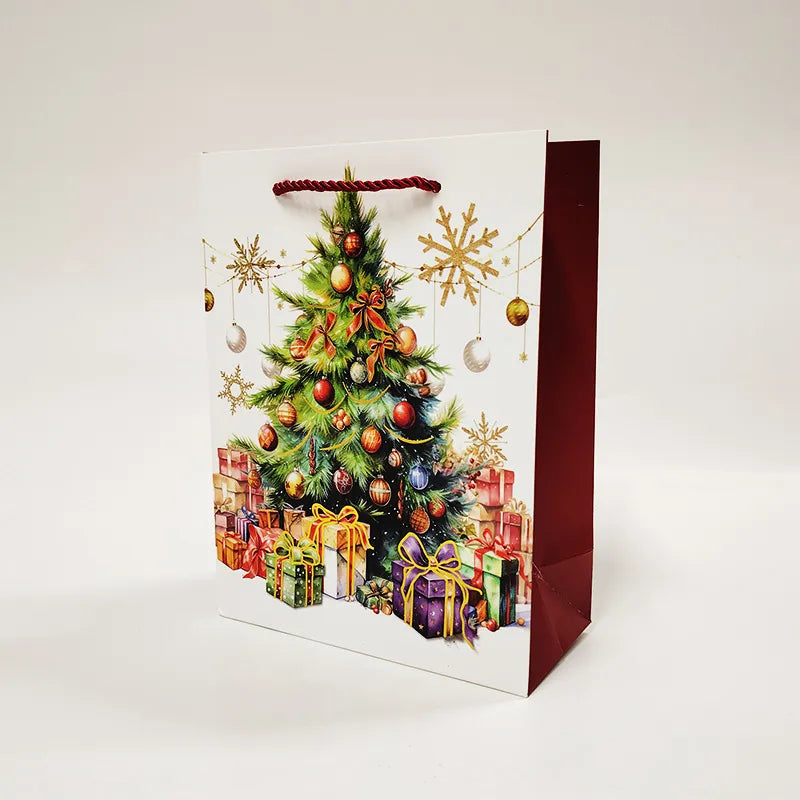 Christmas Gift Packaging White Card Paper Bag Gold Stamping Printing Wedding Occasion Paper Bag For Present Wrapped