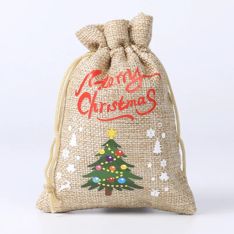 Christmas Gift Bag Cotton Rope Drawstring Snowman Santa Claus Design New Arrival Handbag Ladies Purse Fashionable Tote Bag