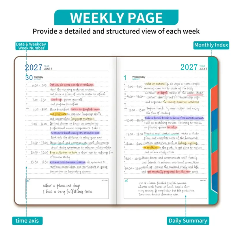2027 Daily Planner Calendar Diary, 320 Pages Composition Notebooks with 365 Days Self-Discipline Checklist, Weekend Combined