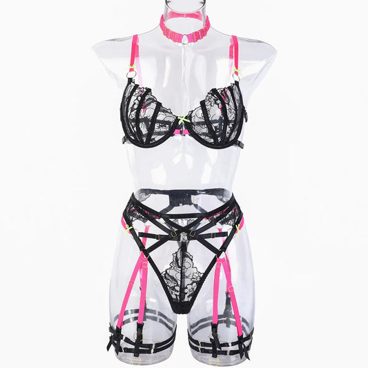 Women Sexy Lace Erotic Set Embroidery Hollow Out Lingerie Bra Set See Through Mesh Underwear Sexy Costumes