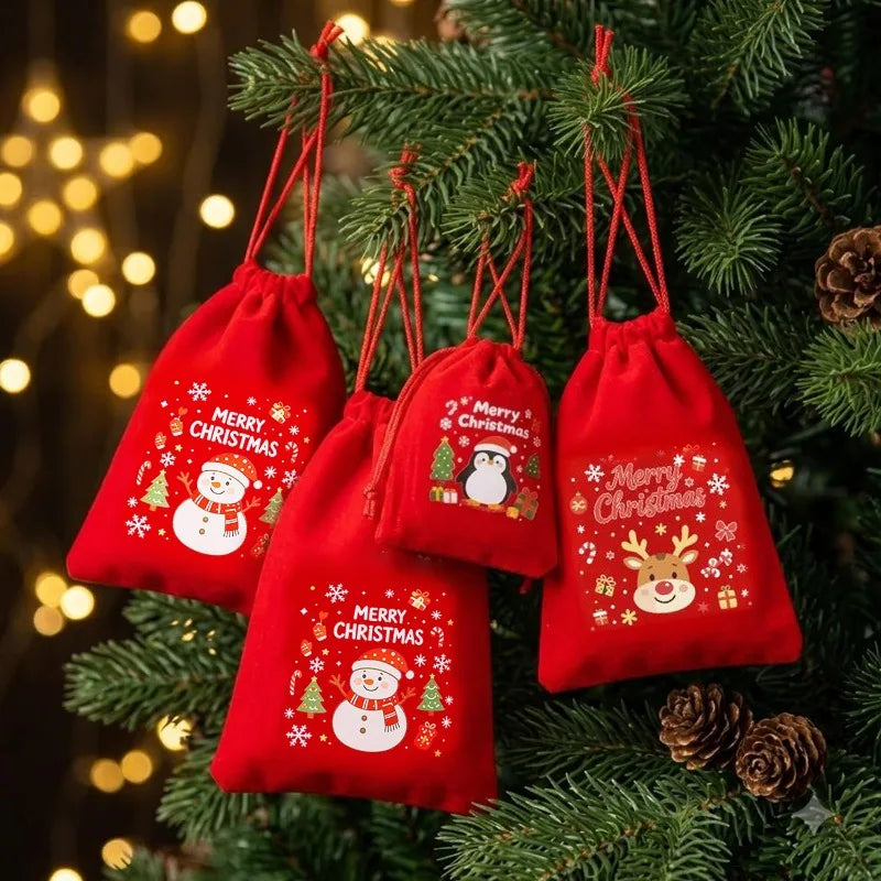 Red Velvet Drawstring Gift Bags