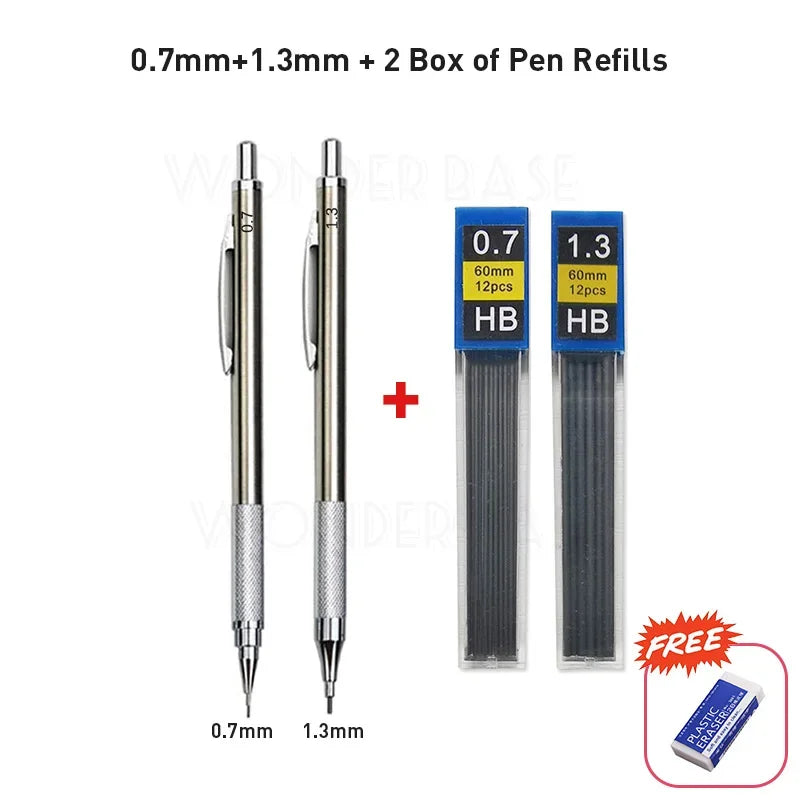 0.3 0.5 0.7 0.9 1.3 2.0 3.0mm Full Metal Mechanical Pencil Sketch Art Drawing Painting Propelling Pencil Office School Supply