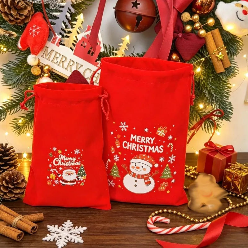 Red Velvet Drawstring Gift Bags