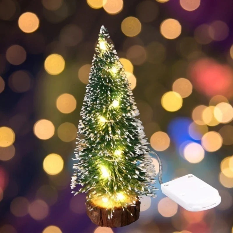 1pc LED Light Mini Artificial Christmas Trees Decorations  Festival Tabletop Miniature Snow Frost Xmas Tree Decor 4Sizes