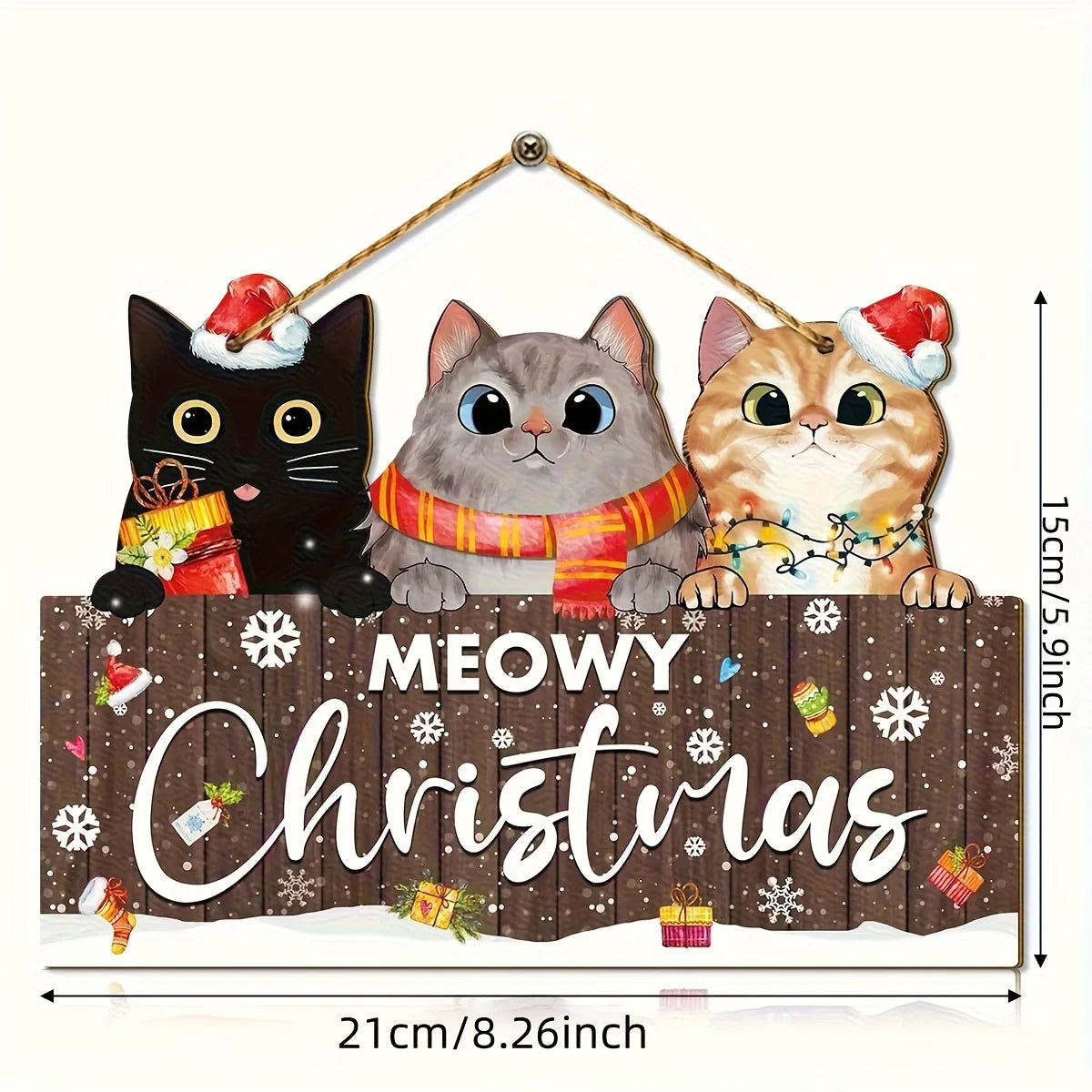 Wooden Christmas Cat Hanging Decoration