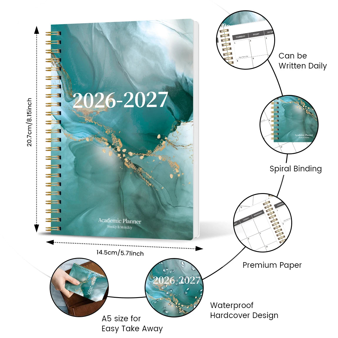 2026-2027 A5 Weekly & Monthly Planner – Jan 2026 to Dec 2027 Spiral Organizer with Calendar & Notes, School & Office Supplies