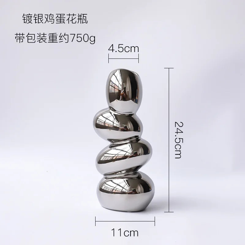 Silver Stacked-Stone-Style Vase