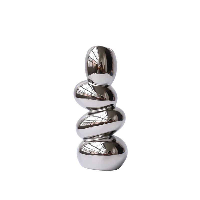 Silver Stacked-Stone-Style Vase