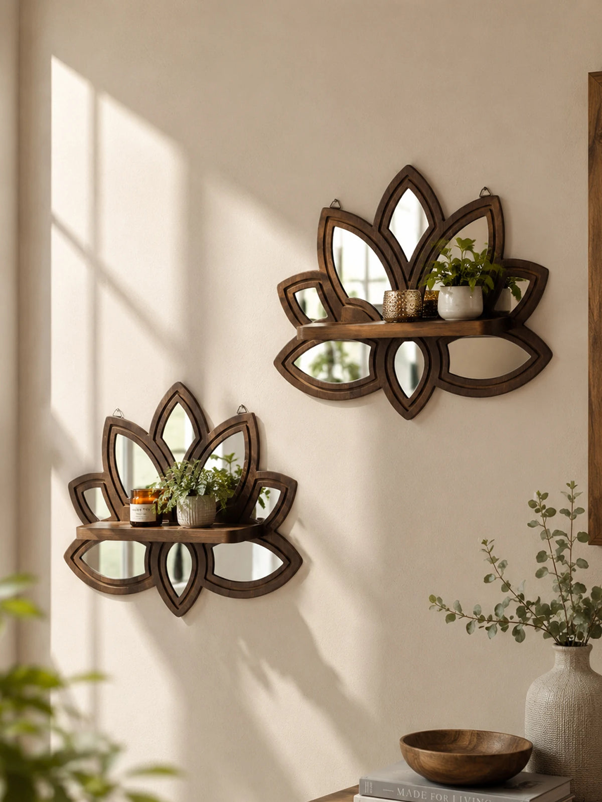 Lotus-Shaped Wooden Wall Shelf