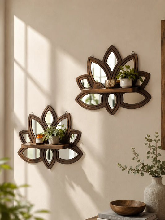 Lotus-Shaped Wooden Wall Shelf