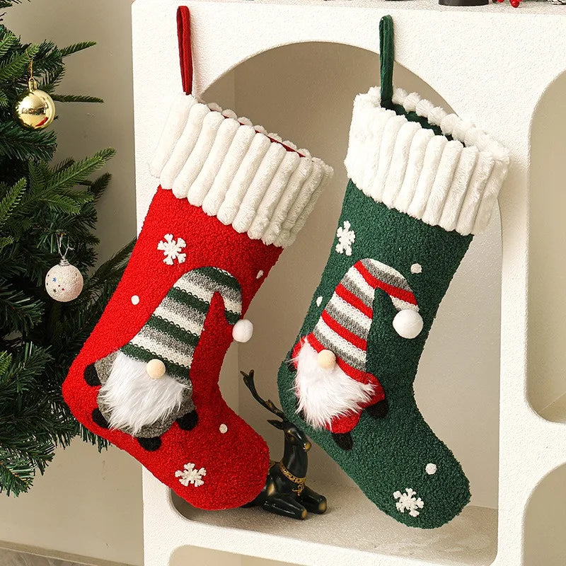 Gnome Christmas Stocking, Large Knitted Xmas Gift Sack for Fireplace Mantel Tree Home Holiday Party Indoor Ornament Decor