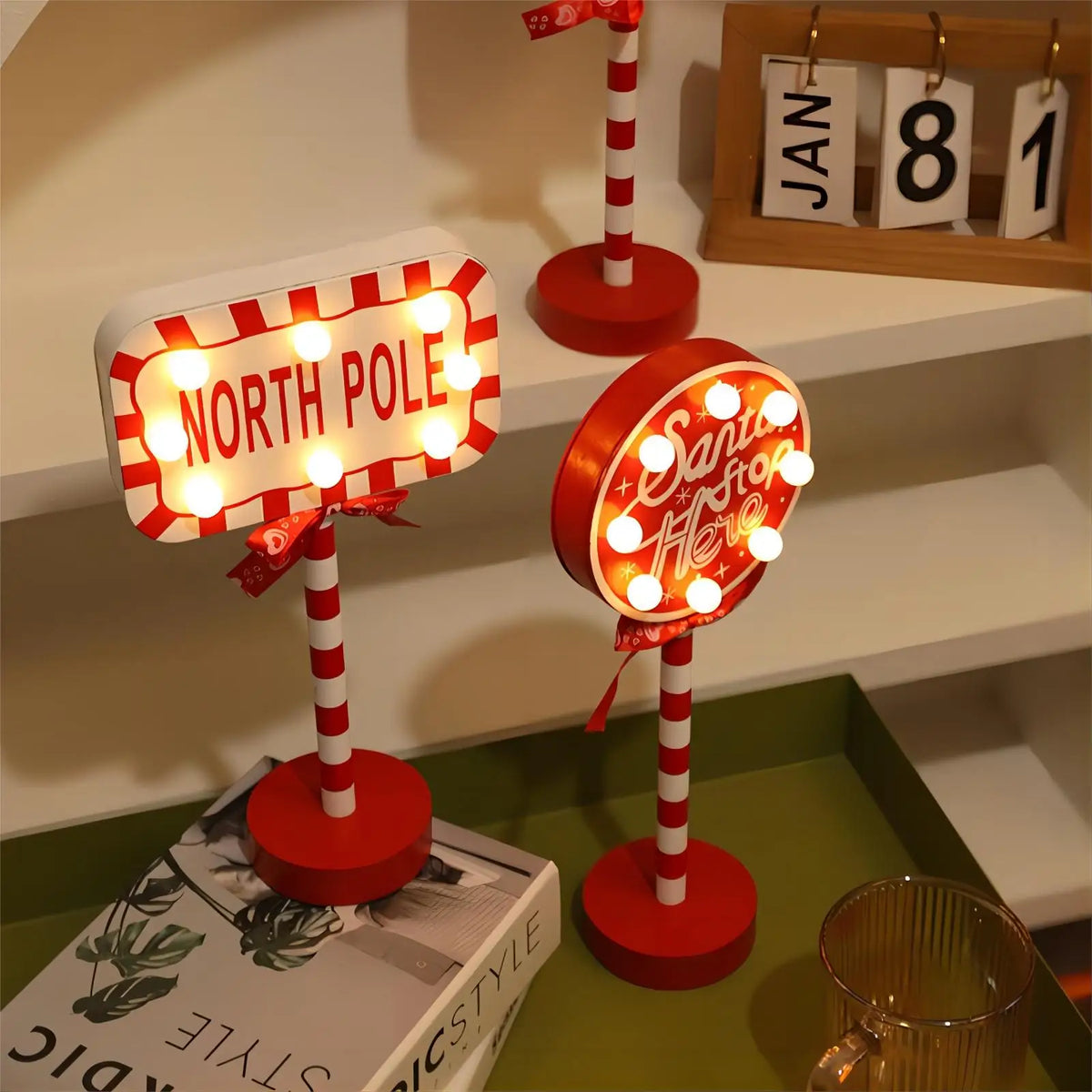Christmas Stop Here Decor Santa Stop Here Tree Topper Desk Lamp LED Santa Stop Here Tree Topper Window Decorative Lights
