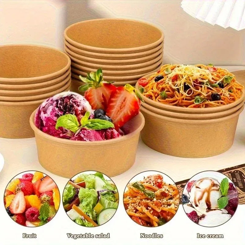 Round Kraft Food Bowls with Lids