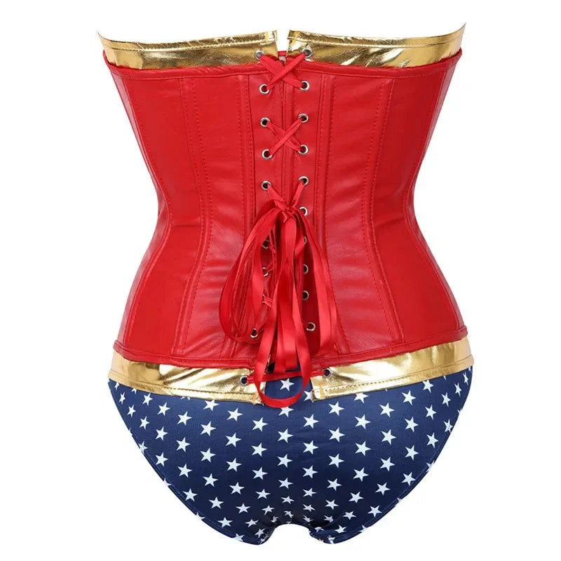 Faux Leather Lace-Up Overbust Corset