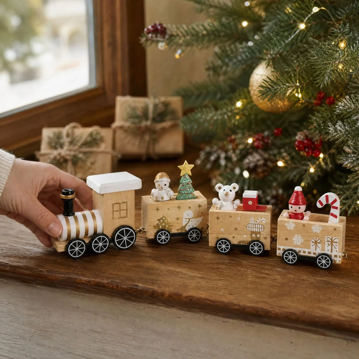 Four-Car Wooden Christmas Train