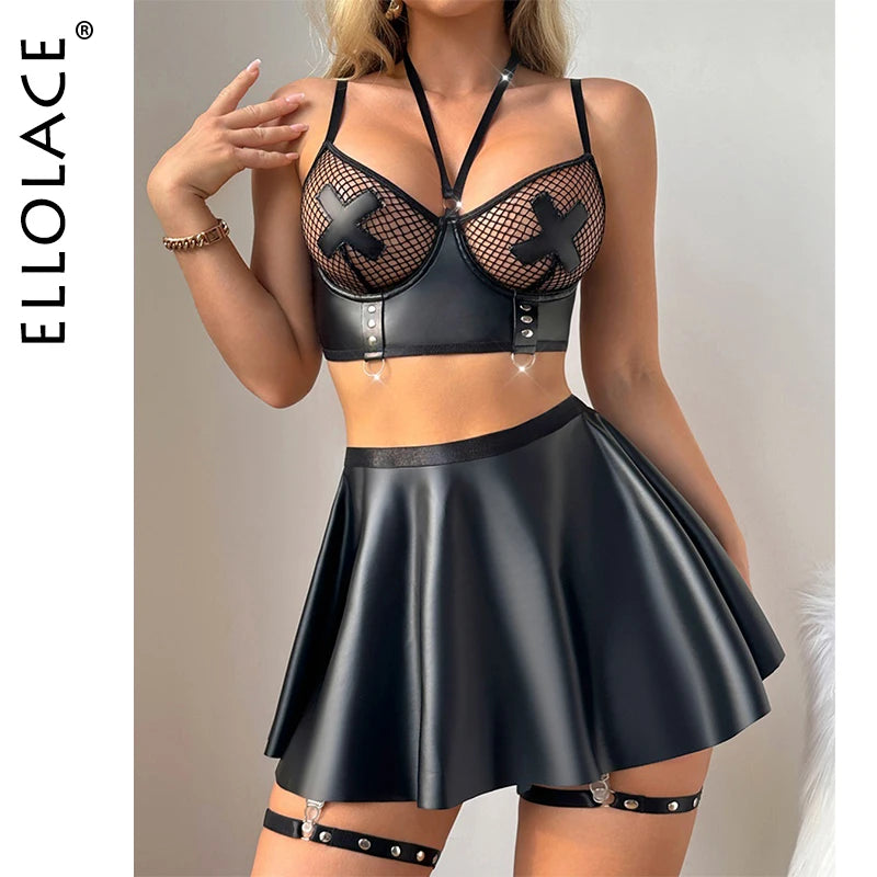 Ellolace Mesh Bra and Skirt Set