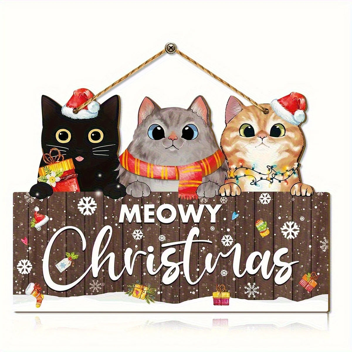 Wooden Christmas Cat Hanging Decoration