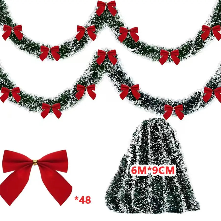 2/4/6/10M Christmas Tinsel Ribbons with Bow Green Cane Ribbon Garland Xmas Tree Hanging Pendent DIY Wreath Party Home Decor