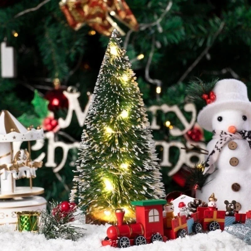 1pc LED Light Mini Artificial Christmas Trees Decorations  Festival Tabletop Miniature Snow Frost Xmas Tree Decor 4Sizes