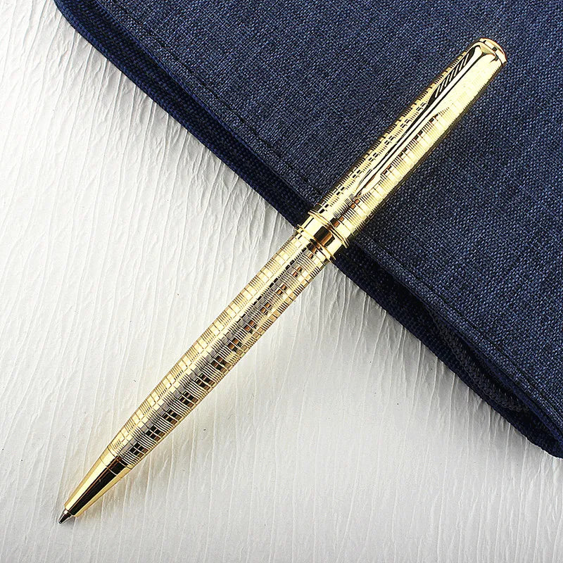 Luxury Metal Ballpoint Pen Stainless Steel Golden Trim Gift Writing Stationery Office School Supplies