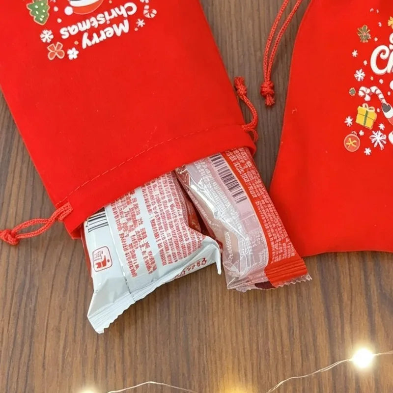 Red Velvet Drawstring Gift Bags