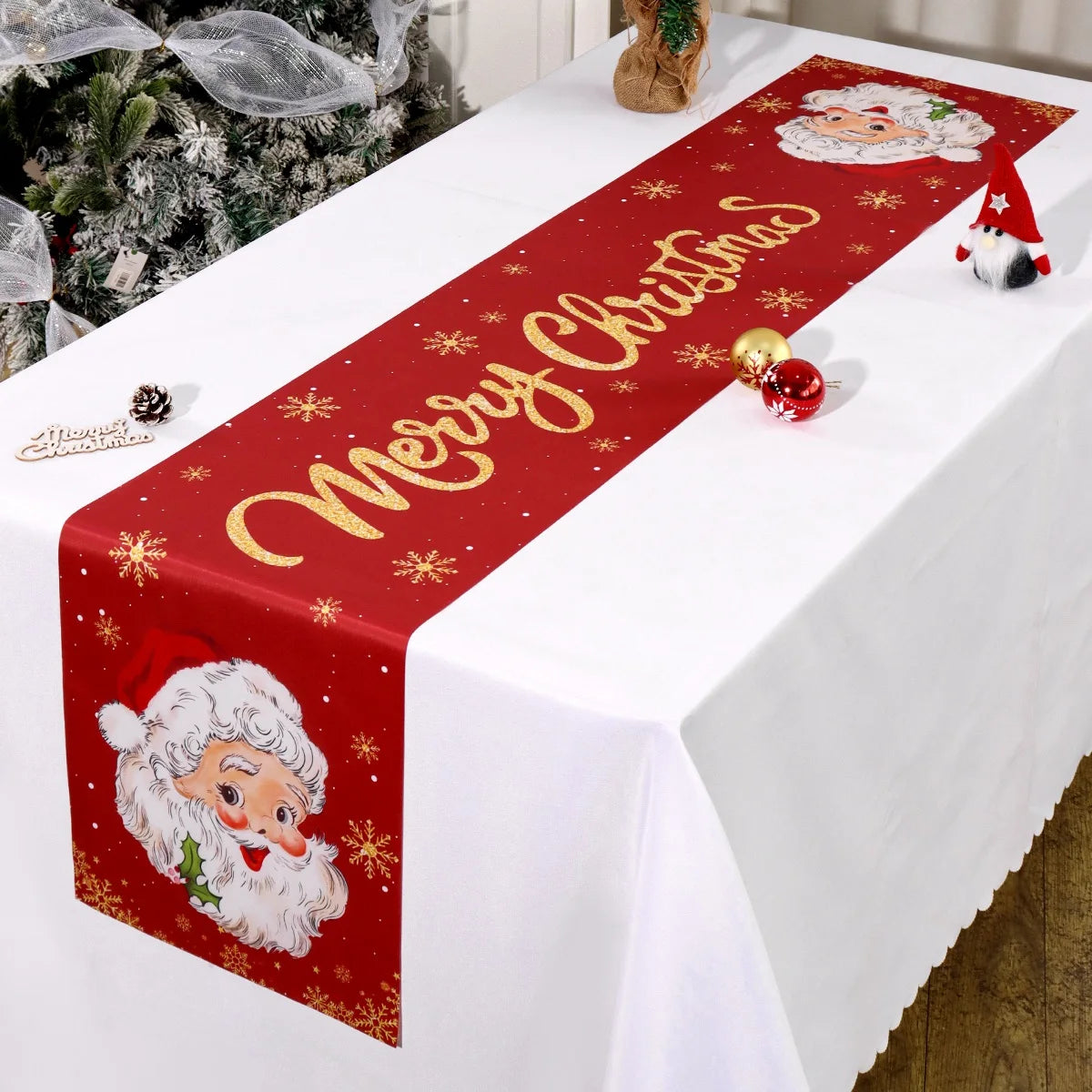 Santa Claus Christmas Table Runner Christmas Decorations For Home 2025 Xmas Table Flag Navidad Noel Gifts New Year Tablecloth