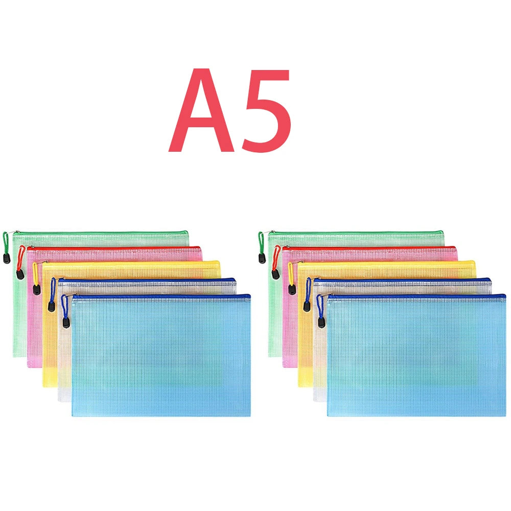 5-100Pcs A4/A5/A6 Stationery Storage Folder File Mesh Zipper Pouch Document Bag Zip File Folders School Office Supplies