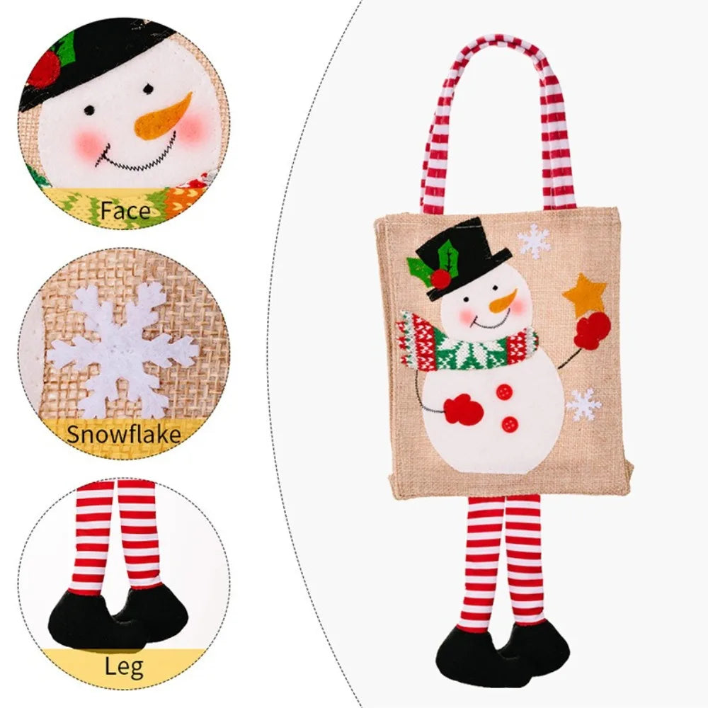 Christmas Gifts Bags Reusable Long Legged Snowman Santa Tote Bag With Handle Xmas Treat Bags for Christmas Party Decorations