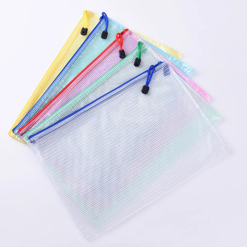 5-100Pcs A4/A5/A6 Stationery Storage Folder File Mesh Zipper Pouch Document Bag Zip File Folders School Office Supplies