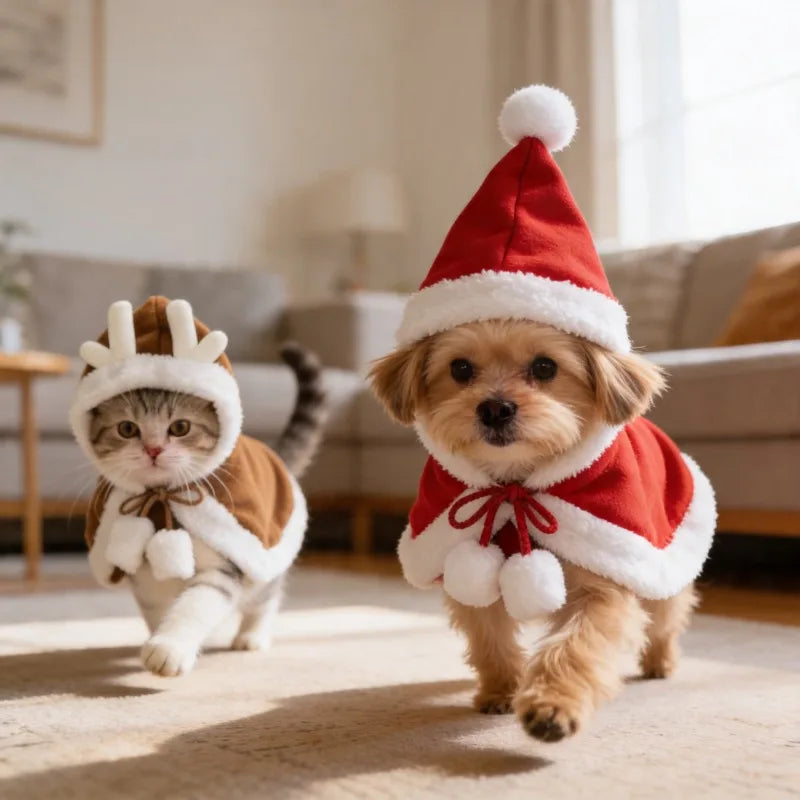 Christmas Santa and Reindeer Pet Cape