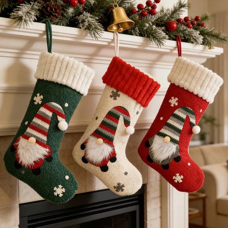 Gnome Christmas Stocking, Large Knitted Xmas Gift Sack for Fireplace Mantel Tree Home Holiday Party Indoor Ornament Decor