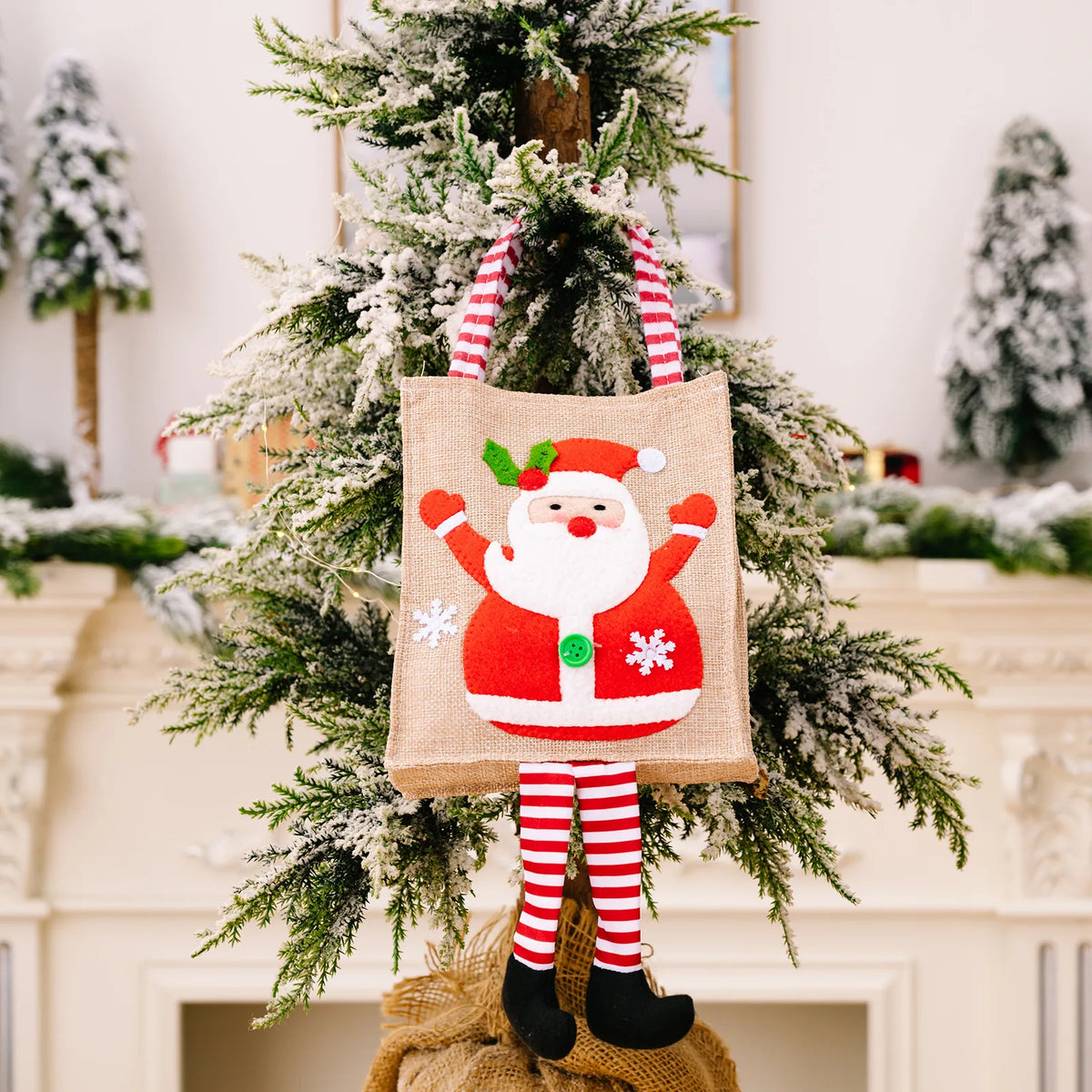 Christmas Gifts Bags Reusable Long Legged Snowman Santa Tote Bag With Handle Xmas Treat Bags for Christmas Party Decorations