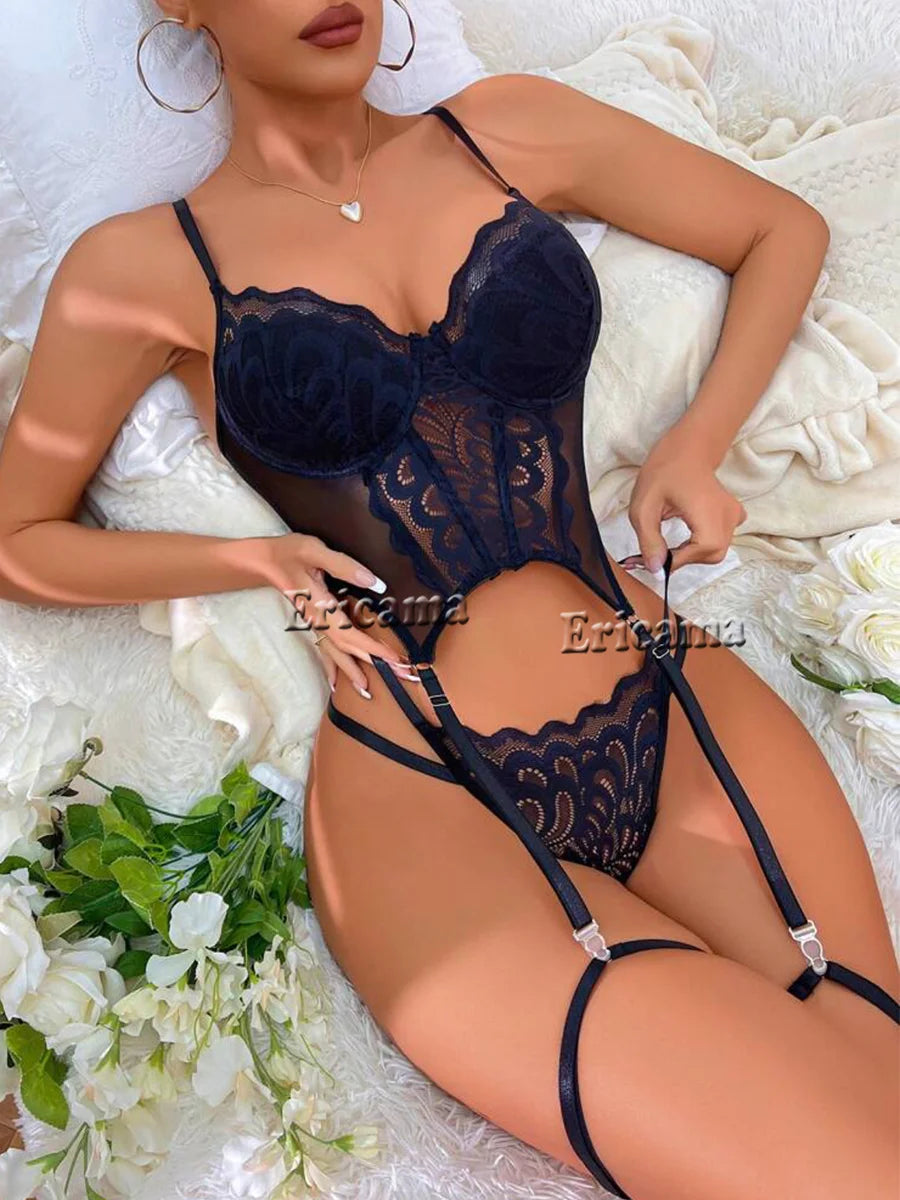 Floral Lace Lingerie Set with Choker