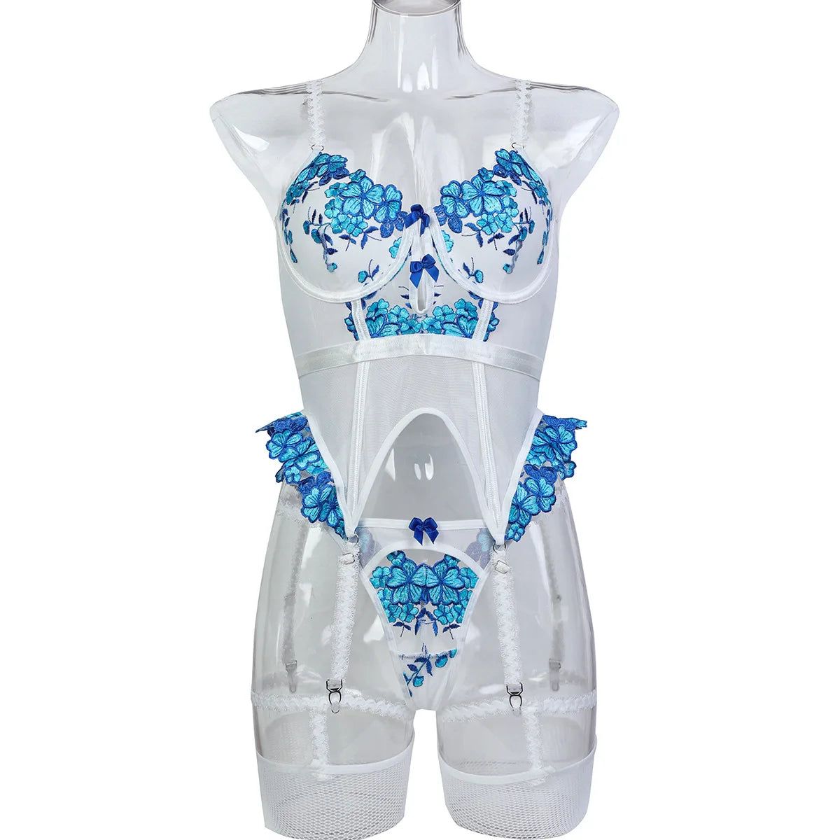 Flower Embroidery Erotic Set Women Lace Lingerie Set See Through Underwear Party Club Floral Sexy Costumes