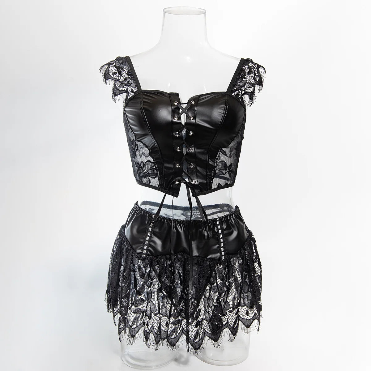 Women Sexy Lace Erotic Set Flower Embroidery Lingerie Dress Set See Through Mesh Underwear Sexy Costumes