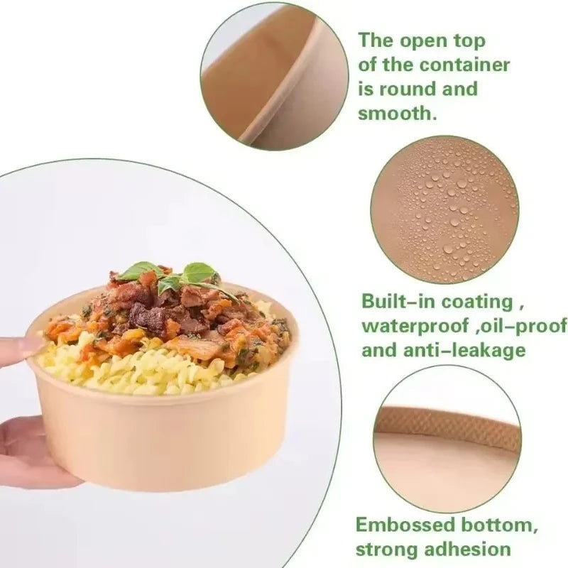 Round Kraft Food Bowls with Lids