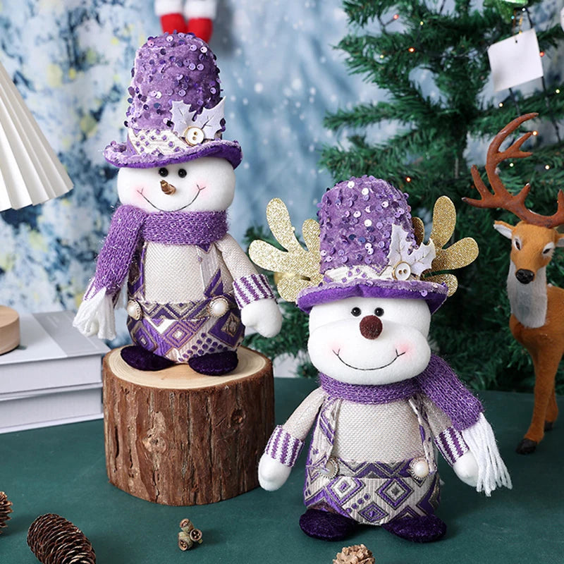 Purple Christmas Dolls Cute Plush Santa Claus Snowman Reindeer Doll Merry Christmas Decorations Kids Xmas Gifts Home Ornaments