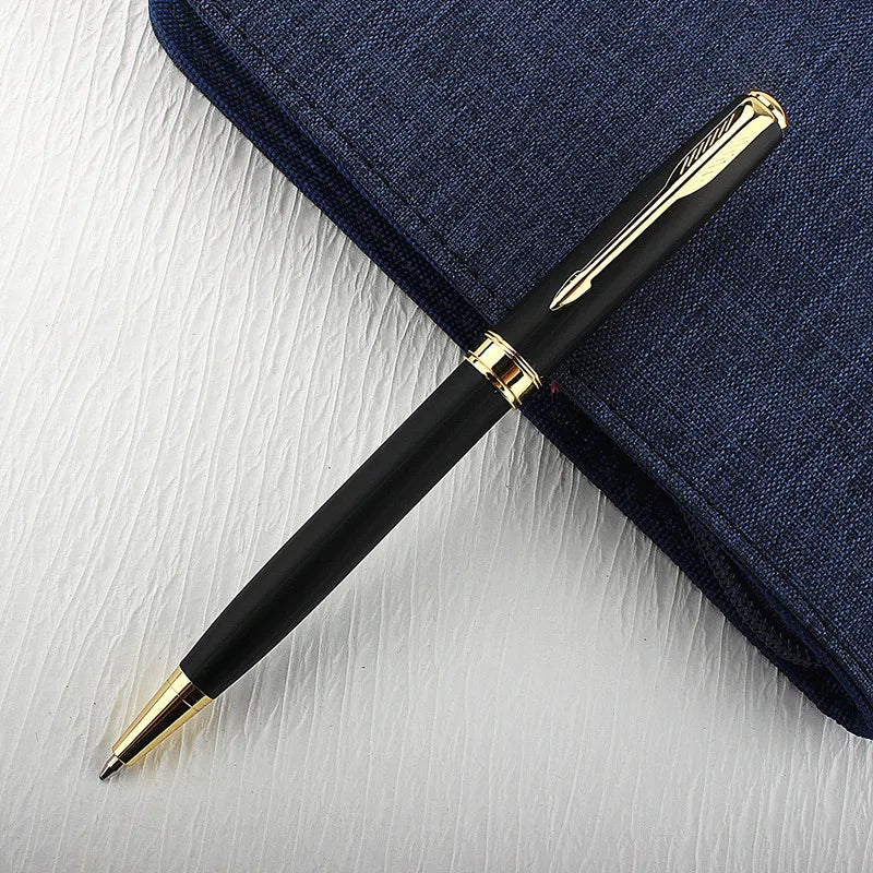 Luxury Metal Ballpoint Pen Stainless Steel Golden Trim Gift Writing Stationery Office School Supplies