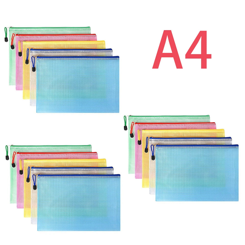 5-100Pcs A4/A5/A6 Stationery Storage Folder File Mesh Zipper Pouch Document Bag Zip File Folders School Office Supplies