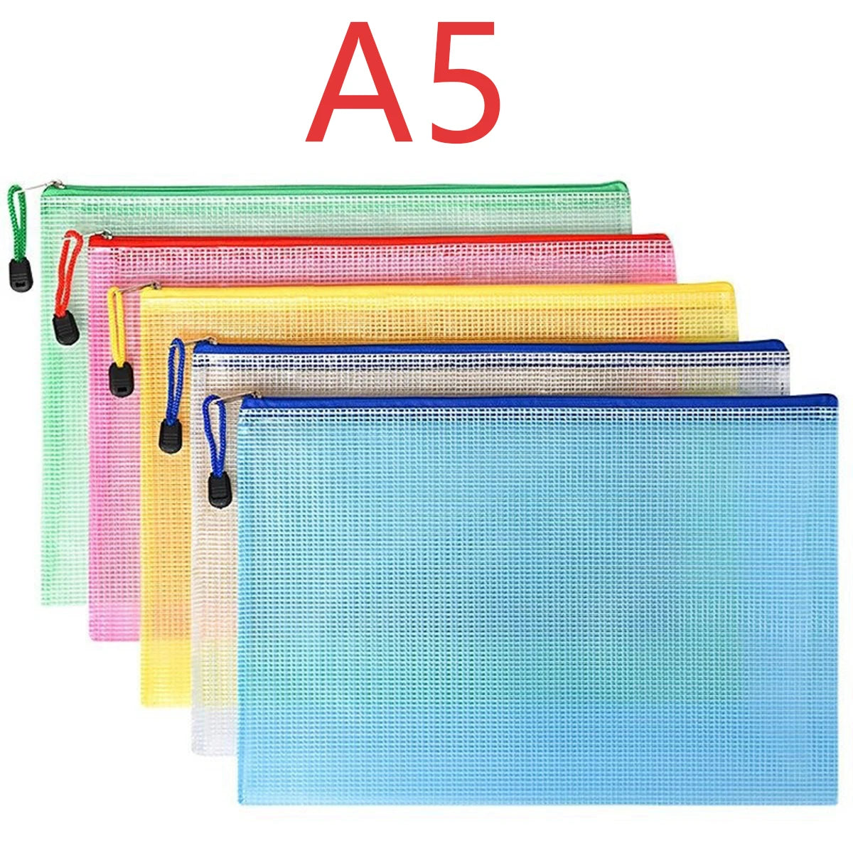 5-100Pcs A4/A5/A6 Stationery Storage Folder File Mesh Zipper Pouch Document Bag Zip File Folders School Office Supplies