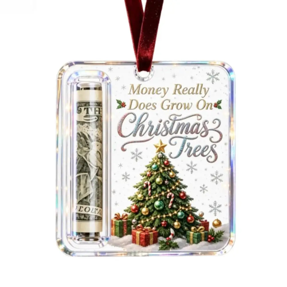 Acrylic Christmas Money Holder Cash Gift Box Christmas Tree Mantel Hanging Decoration Surprise Gift for Xmas Holiday Party Deco